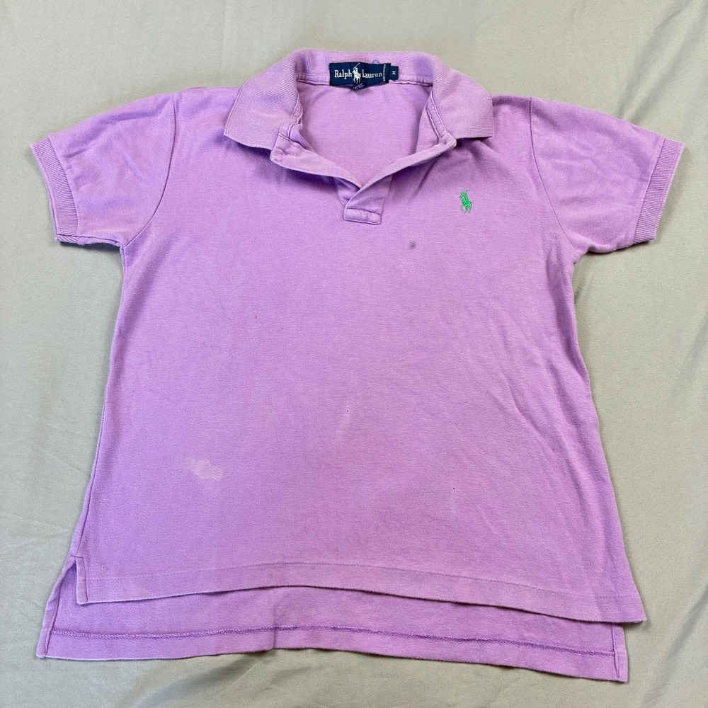Ralph Lauren Polo Shirt Womens M Purple Green Pony Logo Preppy 90s VTG Golf